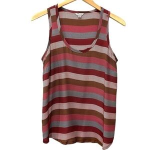 Fossil 100% Silk Tank Pink Striped Flowy Sleeveless Blouse Top Size Small‎
